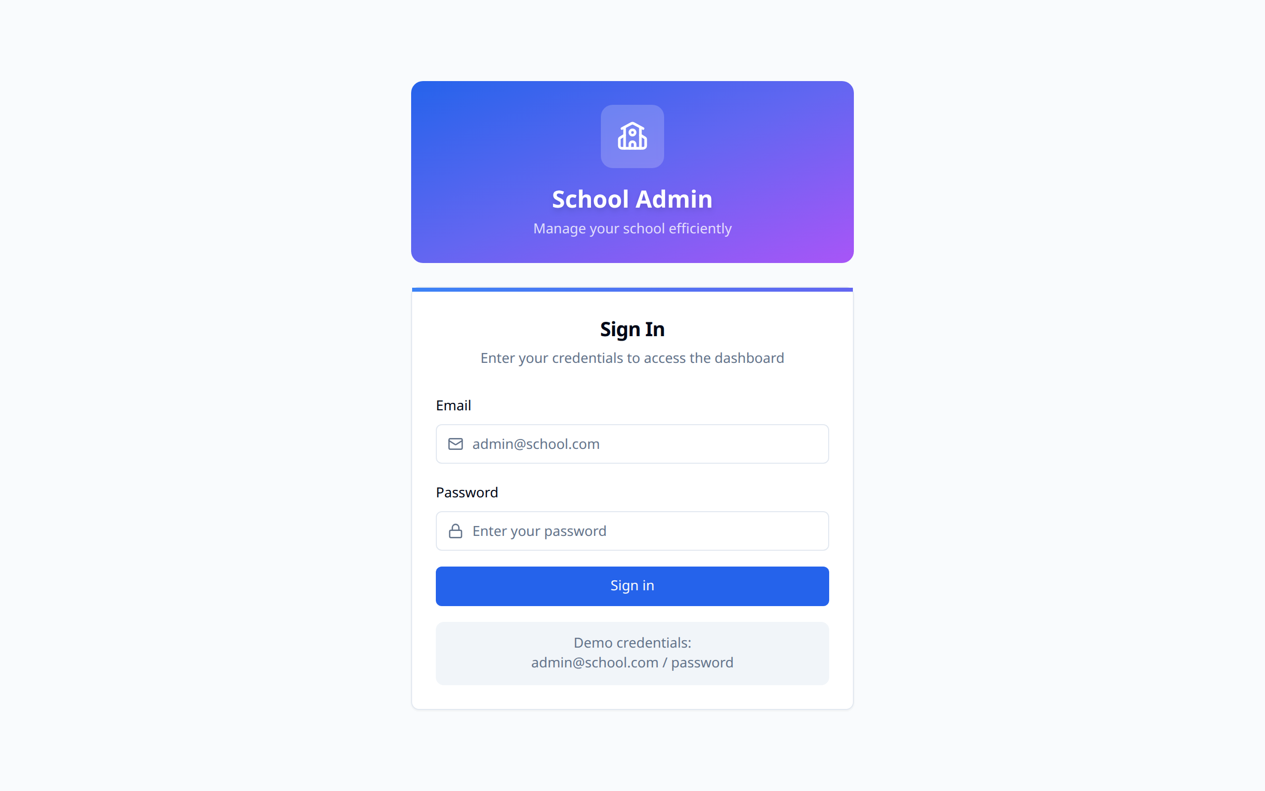 Login page