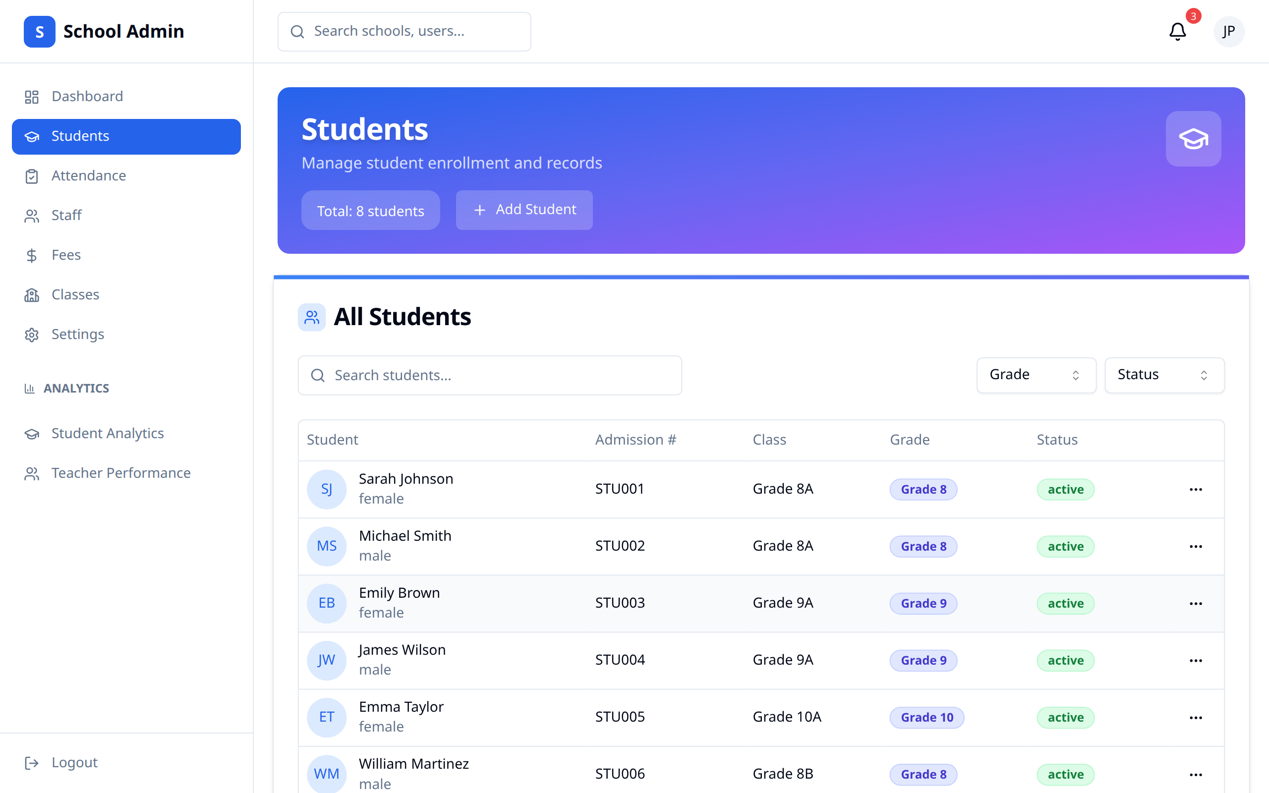Students main page