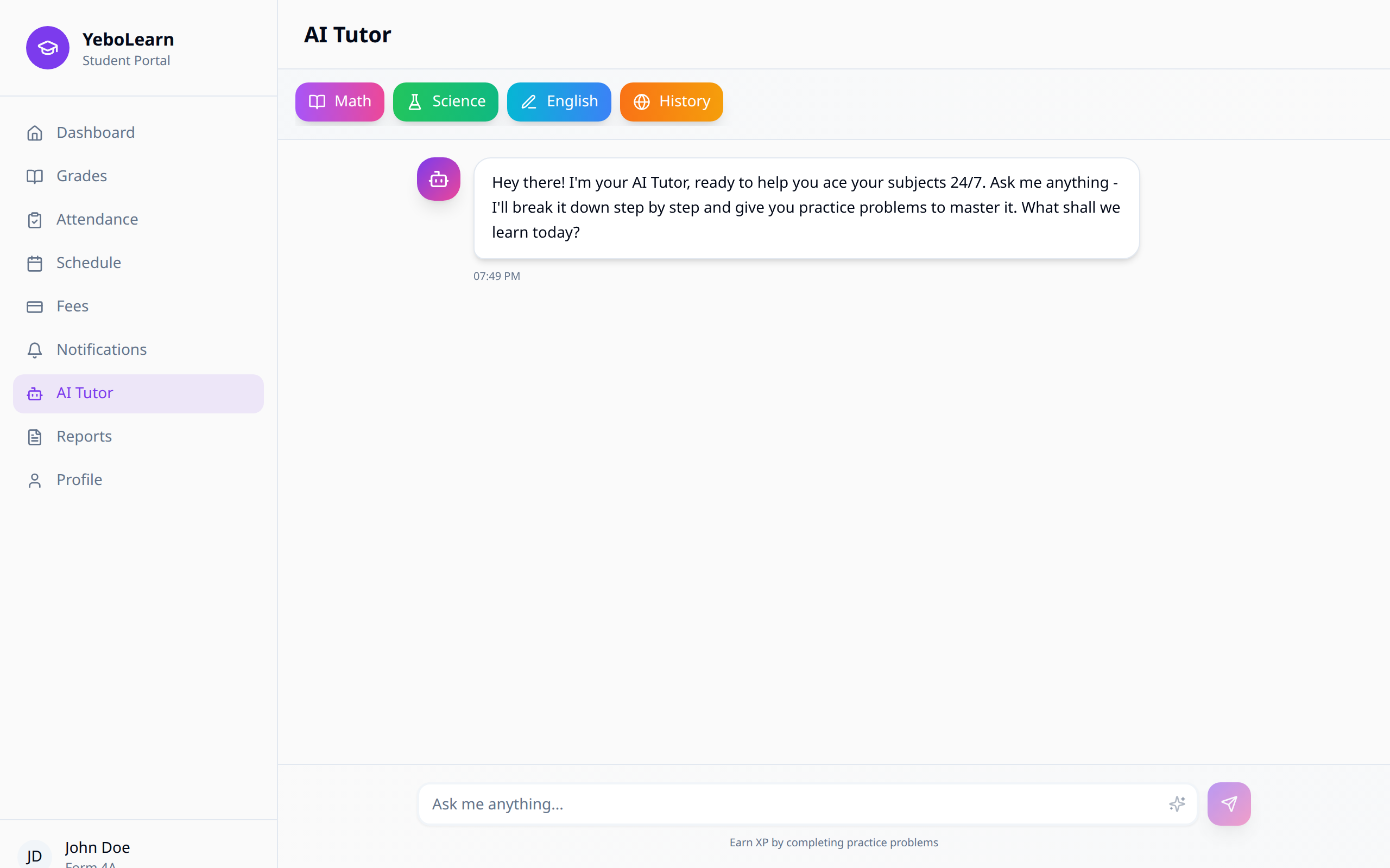 AI Tutor main interface