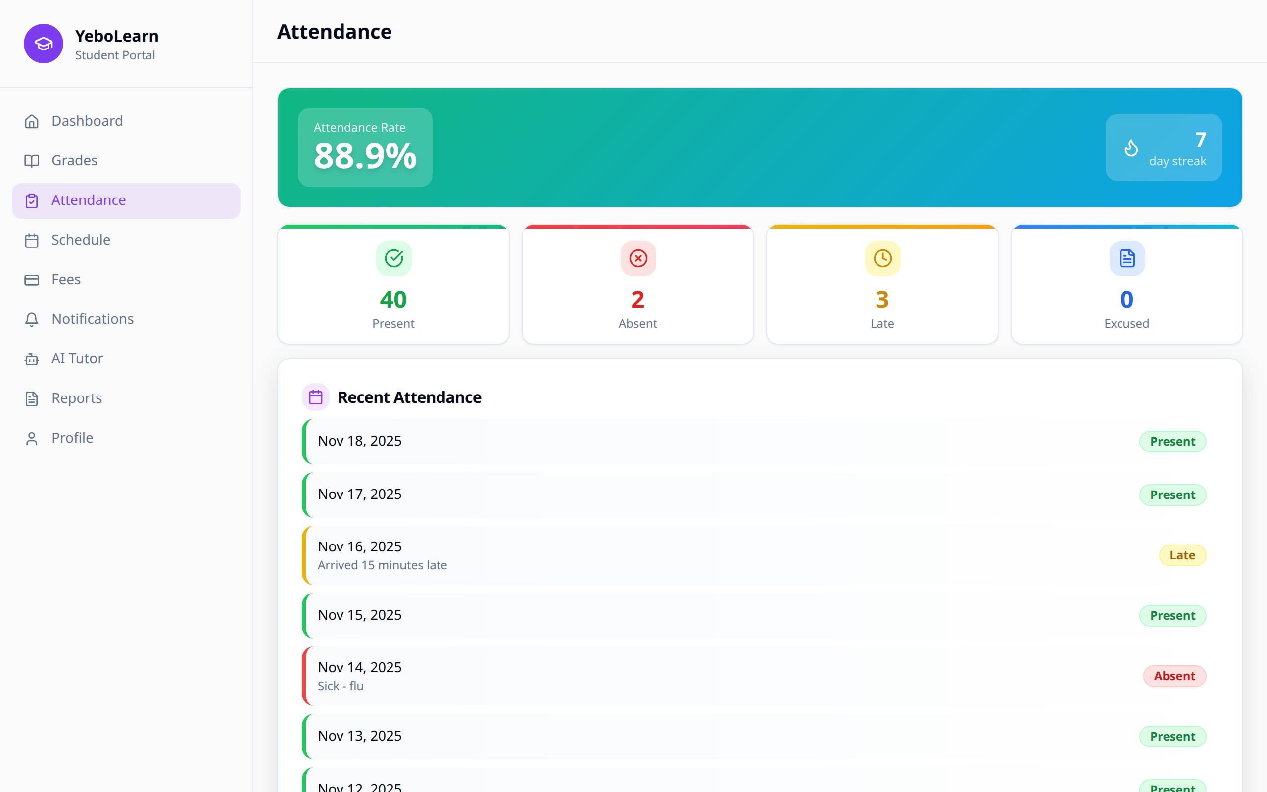 Attendance main page