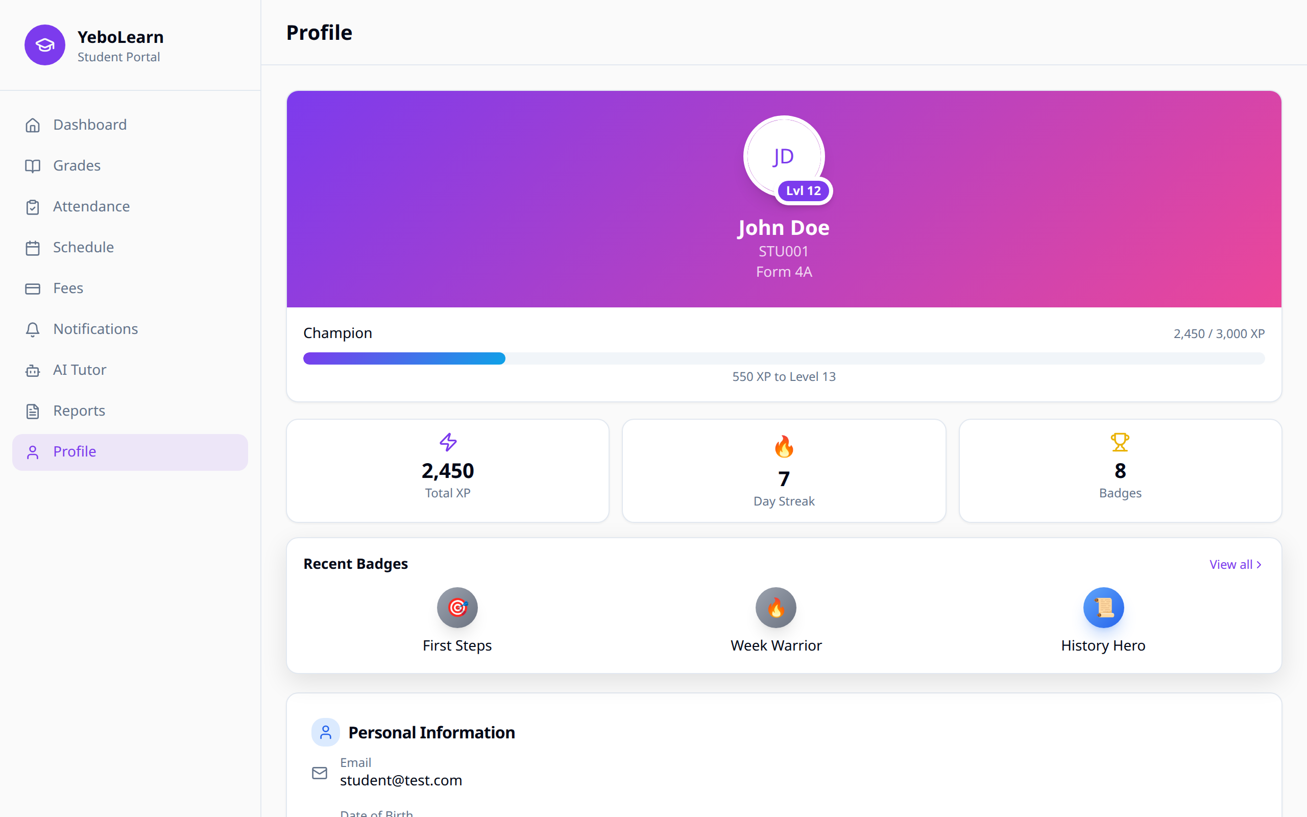 Profile page