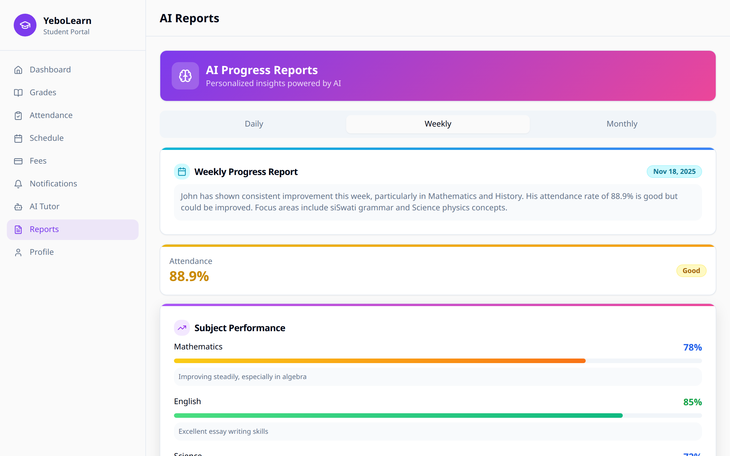 Reports main page