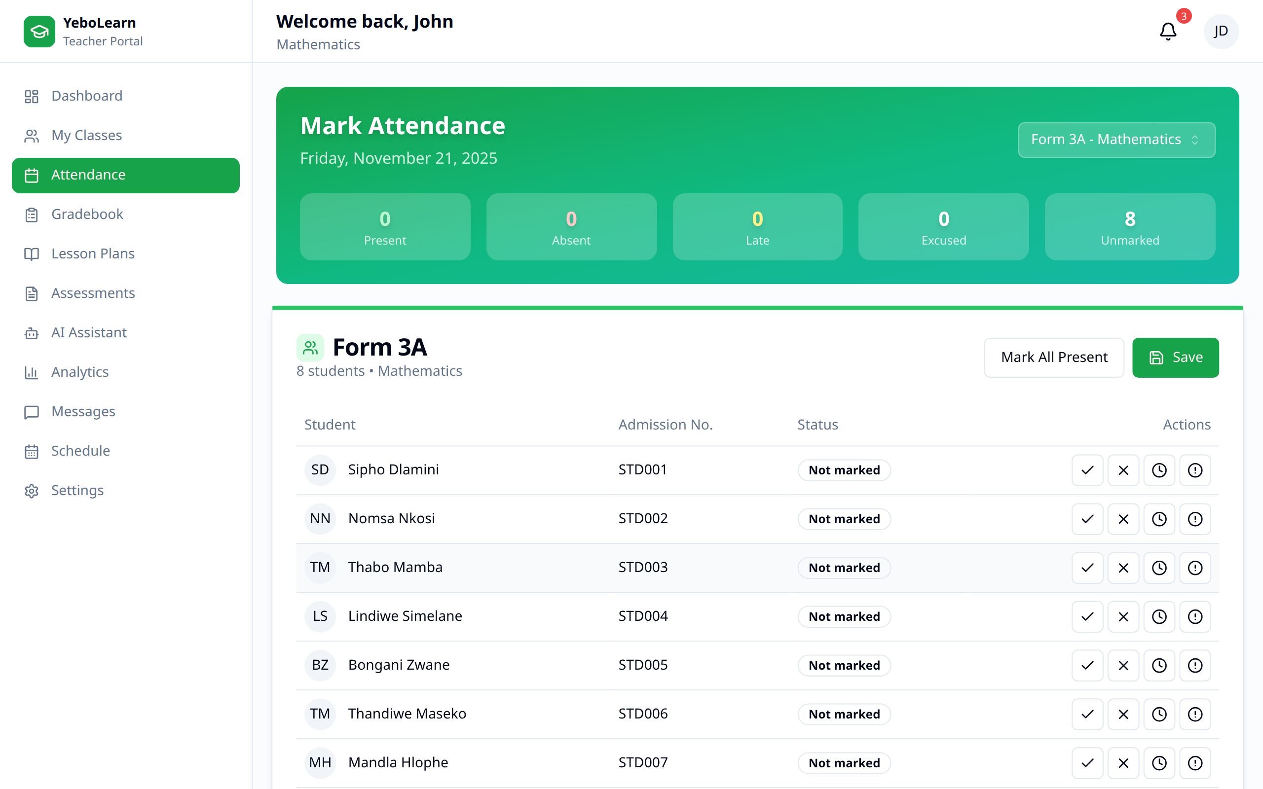 Attendance main page