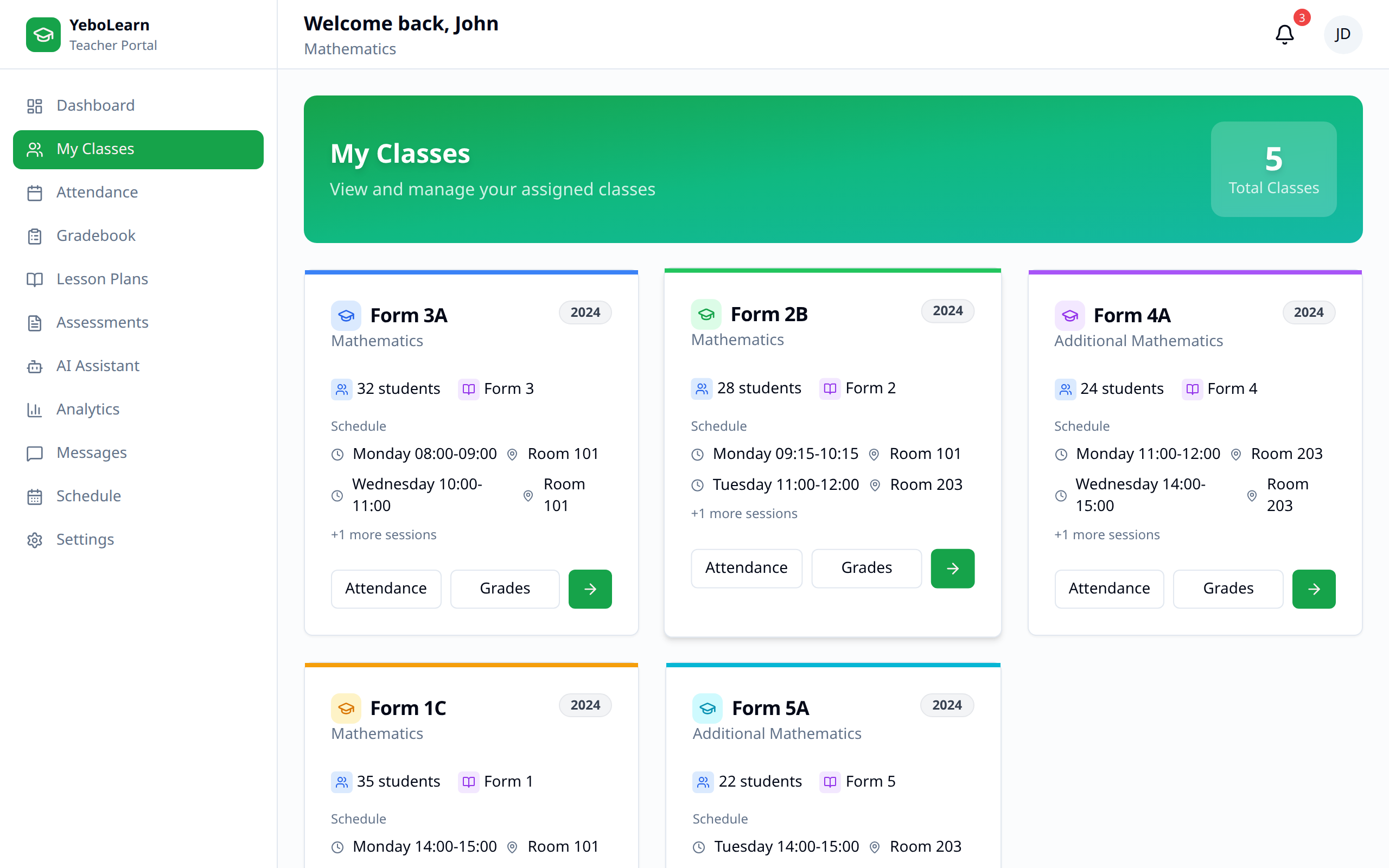 Classes main page