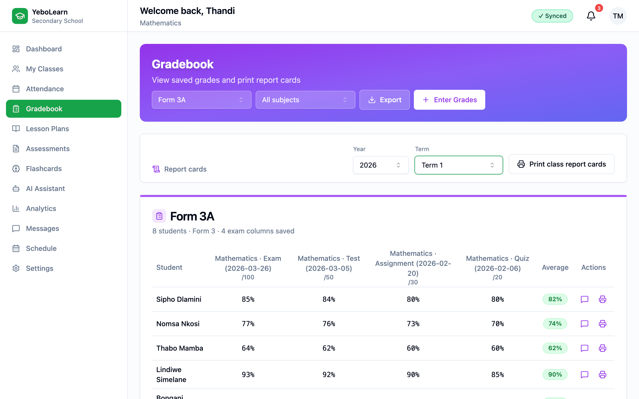 The remarks icon on a student row in the Gradebook